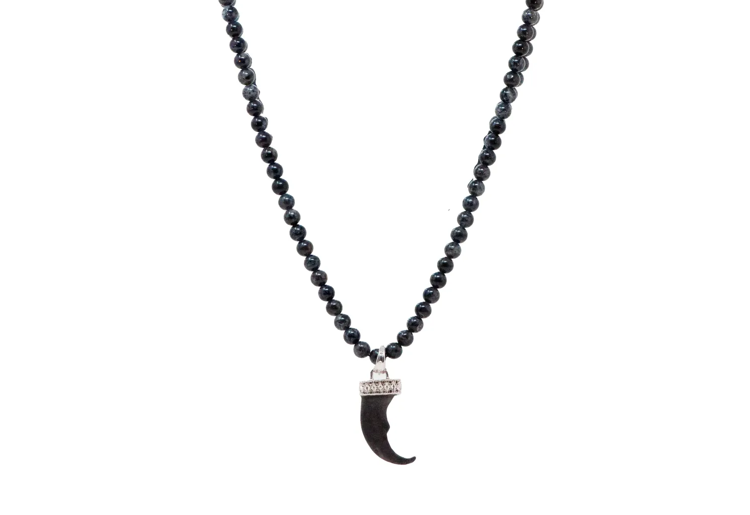 30" HORN ENHANCER WITH BLACK GREY RUTILATED QUARTZ NECKLACE