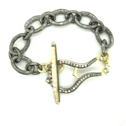 HORSESHOE LINK BRACELET WITH GREY AND WHITE DIAMONDS