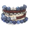 LEATHER AND SODALITE BEADED BRACELET