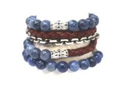 LEATHER AND SODALITE BEADED BRACELET