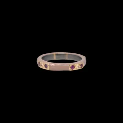 LIGHT NUDE ENAMEL STACK BAND WITH CHAMPAGNE DIAMONDS AND PURPLE GARNETS