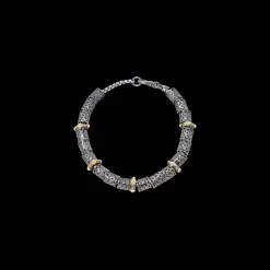 LINK BRACELET WITH GREY DIAMONDS CYLINDER BEADS