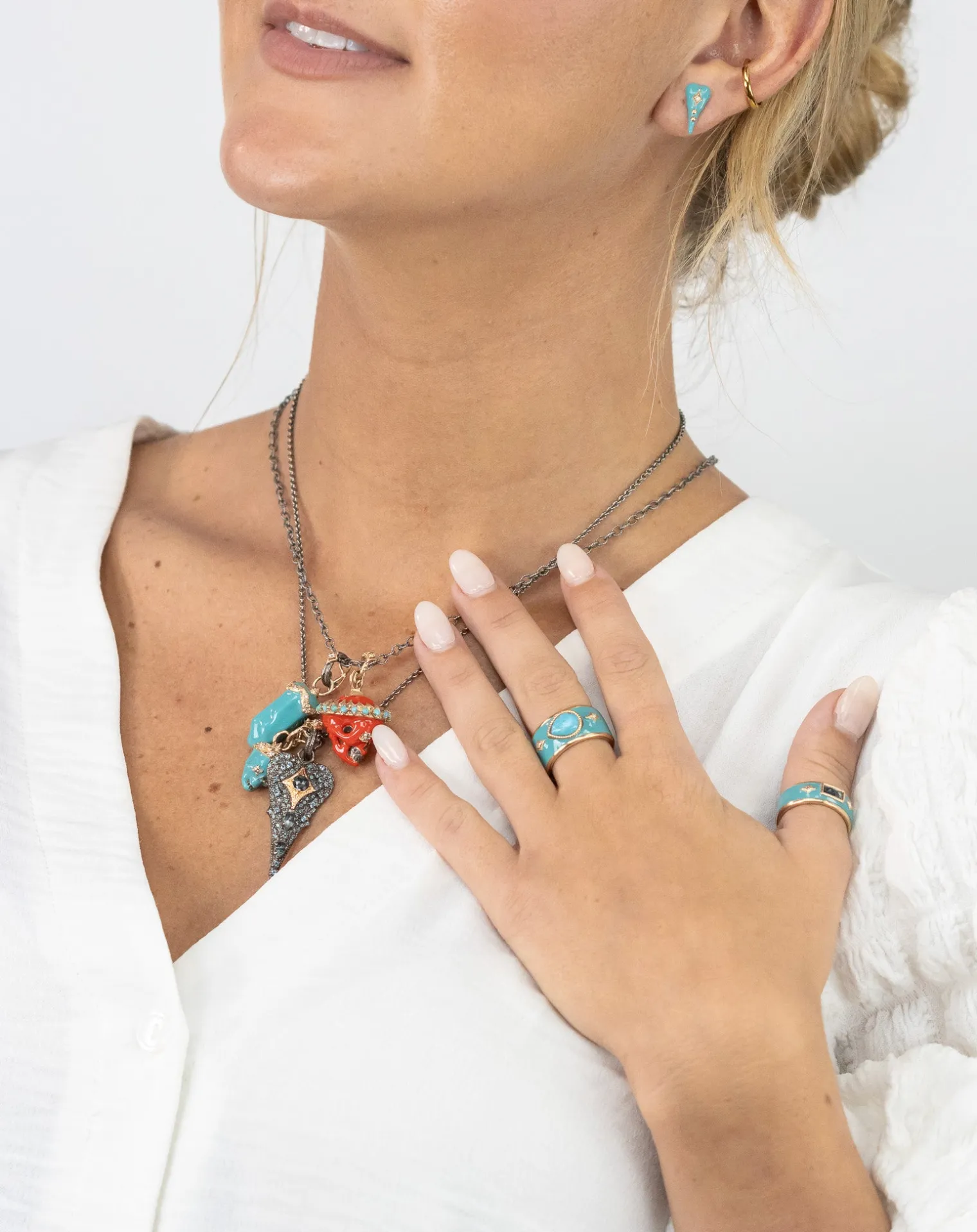 LONDON BLUE TOPAZ ENAMEL WIDE BAND STACK RING