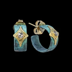 15MM ARTIFACT TEAL PATINA GREY DIAMOND CRIVELLI HOOP EARRING