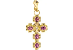 30MM GOLD CROSS WITH PURPLE GARNET