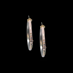 35 MM LIGHT NUDE  ENAMEL CRIVELLI HOOP EARRINGS WITH GREY SPINEL