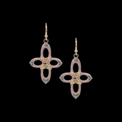 31 MM LIGHT NUDE ENAMEL CROSS DROP EARRINGS