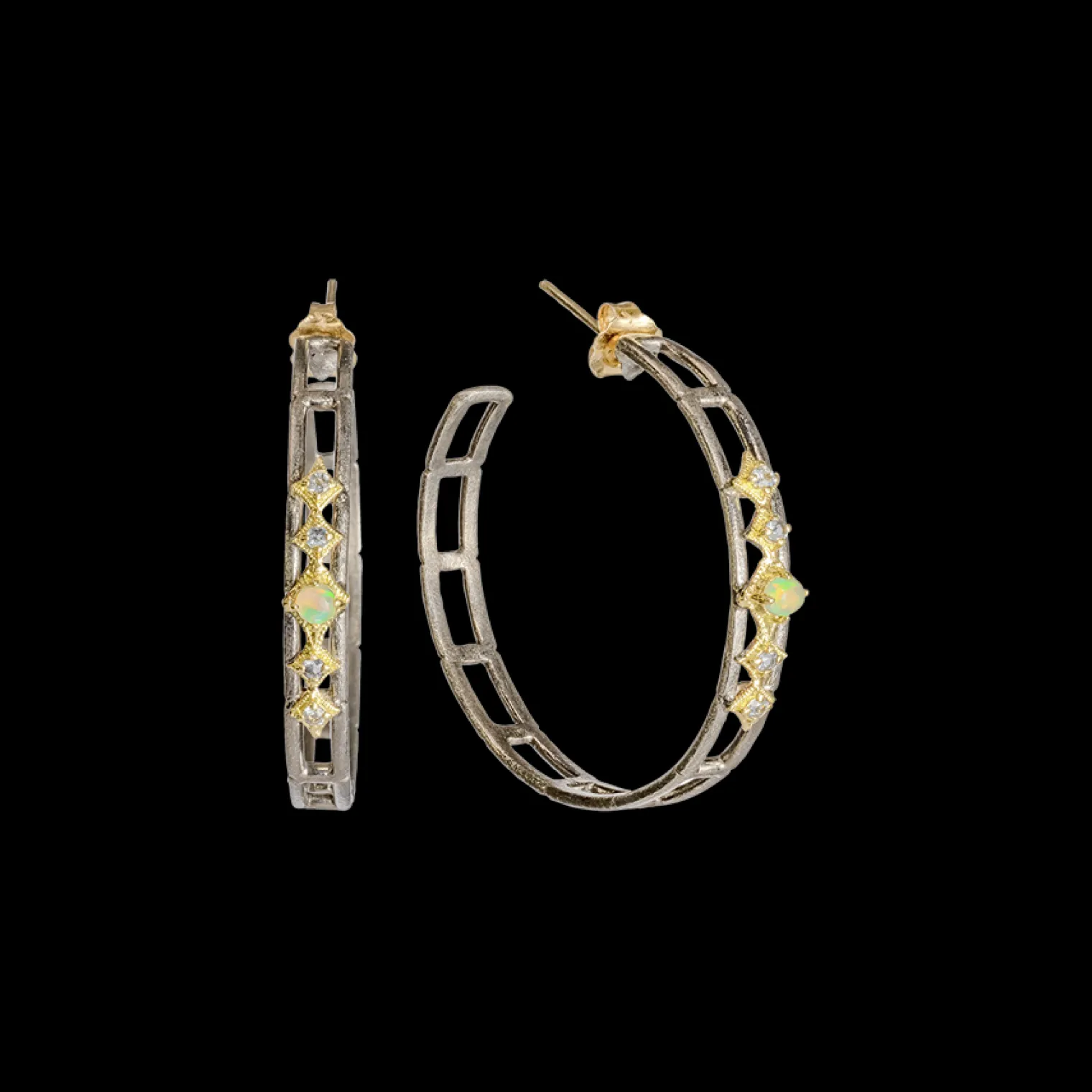 35 MM PERUVIAN OPAL AND SPINEL HOOP EARRINGS