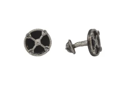 17MM ROUND SHIELD BLACK ENAMEL CUFFLINKS