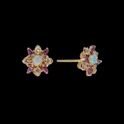3 MM SQUARE OPAL AND MORGANITE STUD EARRINGS