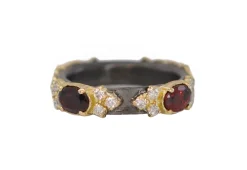 Oval Garnet Stations Stack Band Ring