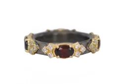Oval Garnet Stations Stack Band Ring
