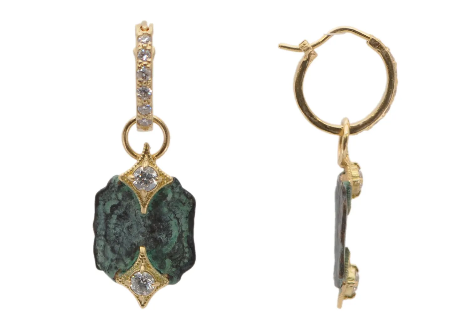 PATINA ARTIFACT HUGGIE HOOP DROP EARRINGS