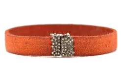 PAVE CLASP ORANGE LEATHER BRACELET