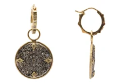 PAVE DISC HUGGIE HOOP DROP EARRINGS