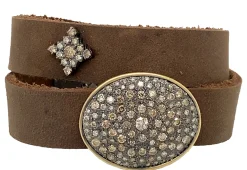 Pave Medallion Leather Wrap Bracelet