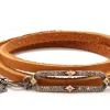 PAVE PAPERCLIP TRIPLE BROWN LEATHER WRAP BRACELET