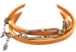 PAVE PAPERCLIP TRIPLE BROWN LEATHER WRAP BRACELET