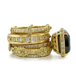 Pave Scroll Station Stack Band Ring