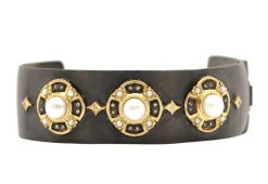 PEARL AND DIAMOND WIDE KICK CUFF BRACELET