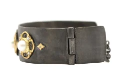 PEARL AND DIAMOND WIDE KICK CUFF BRACELET