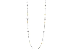 Pearl and Scroll Stations On Cable Chain Necklace