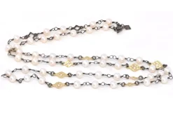 Pearl and Scroll Stations On Cable Chain Necklace