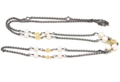 Pearl and Scroll Stations On Cable Chain Necklace