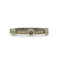 Pointed Black Onyx Halo Stations Huggie Bracelet