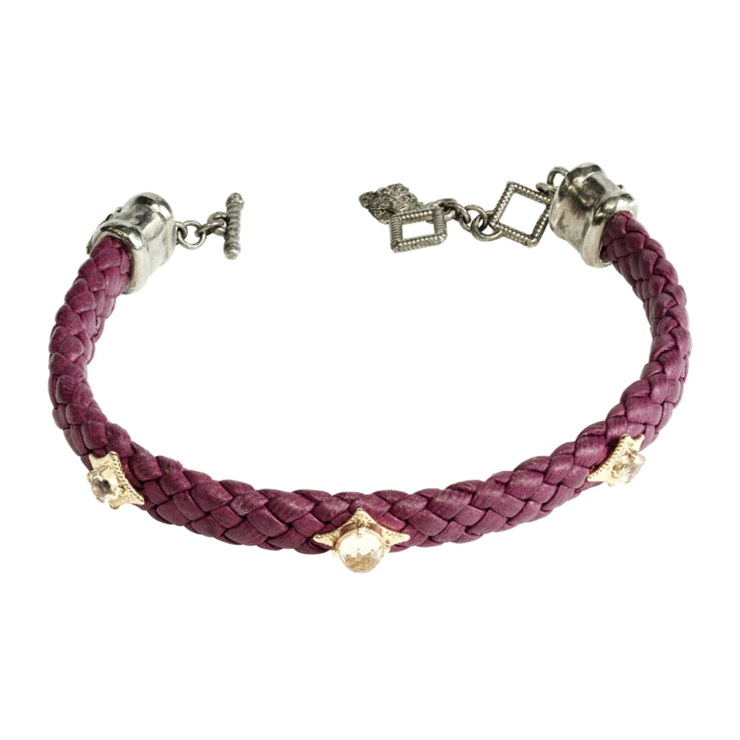 PURPLE LEATHER BRACELET WITH MORGANITE