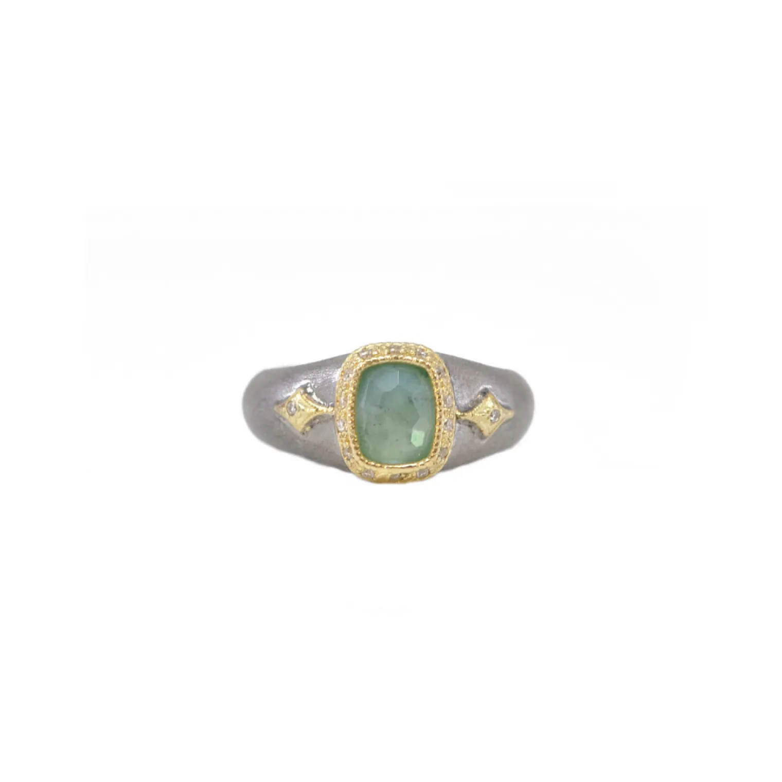 SIGNET RING WITH CUSHION EMERALD AND CRIVELLIS