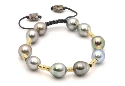 TAHITIAN PEARL AND ORGANIC CARVED BEAD PULL BRACELET