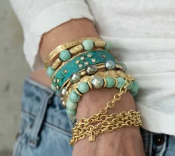 TAHITIAN PEARL AND ORGANIC CARVED BEAD PULL BRACELET