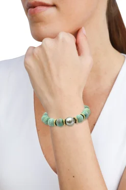 TAHITIAN PEARL AND TURQUOISE PULL BRACELET