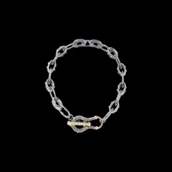 TEXTURED HORSESHOE LINK BRACELET WITH WHITE AND CHAMPAGNE DIAMONDS