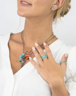TURQUOISE PEAR ENAMEL WIDE BAND STACK RING