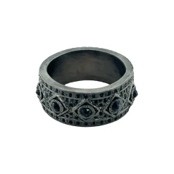 WIDE STACK BAND WITH BLACK SAPPHIRE