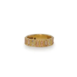 Wide Yellow Gold with Peach Imperial Topaz Stations Stack Ring
