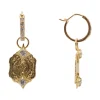 YELLOW GOLD ARTIFACT HUGGIE HOOP DROP EARRINGS