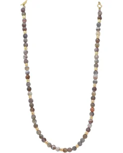 Yellow Gold Botswana Agate Beaded Necklace