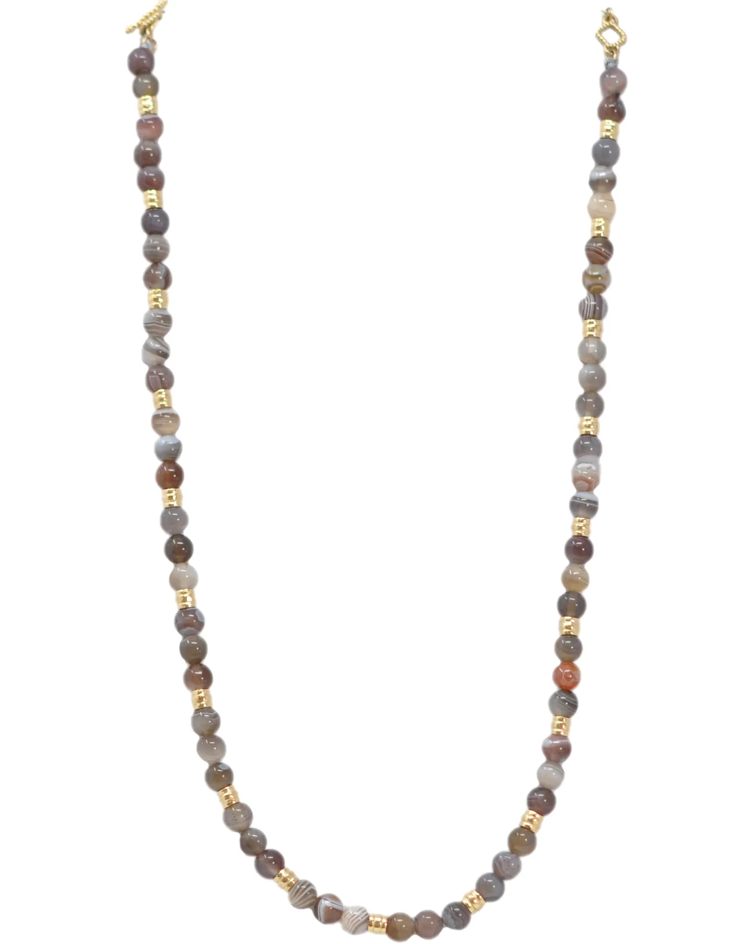 Yellow Gold Botswana Agate Beaded Necklace