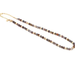 Yellow Gold Botswana Agate Beaded Necklace
