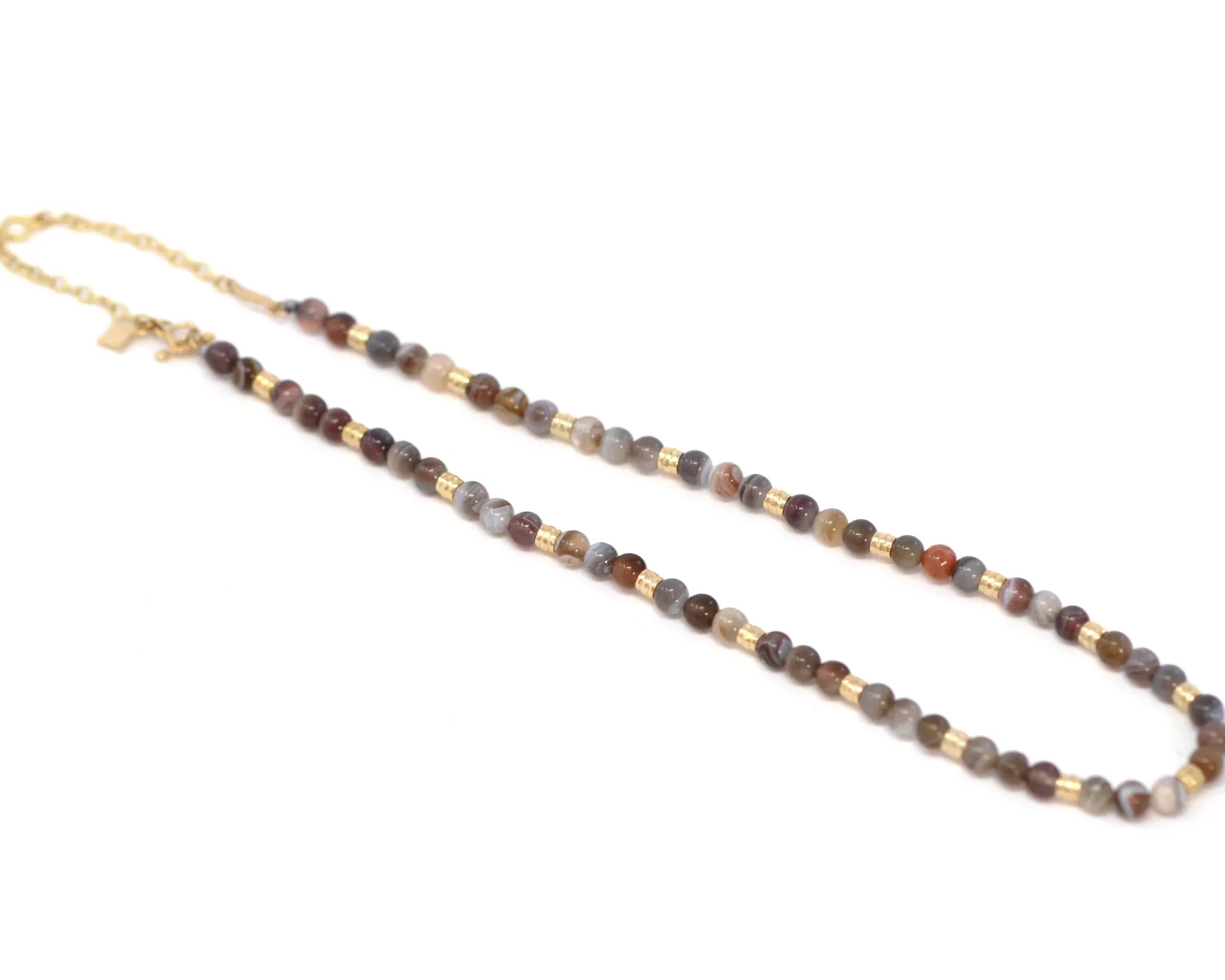 Yellow Gold Botswana Agate Beaded Necklace