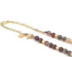 Yellow Gold Botswana Agate Beaded Necklace