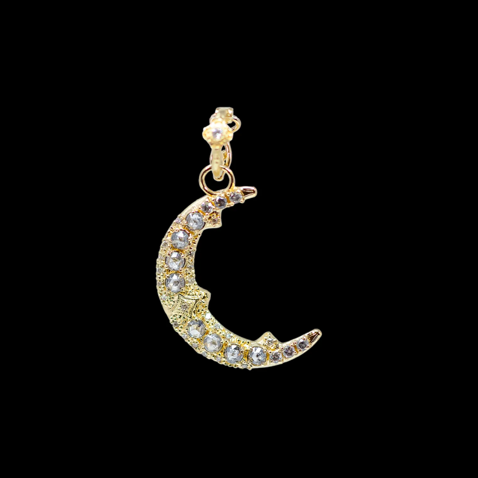YELLOW GOLD PAVE CRESCENT MOON ENHANCER
