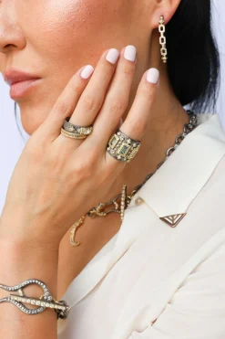 YELLOW GOLD PAVE CRESCENT MOON ENHANCER