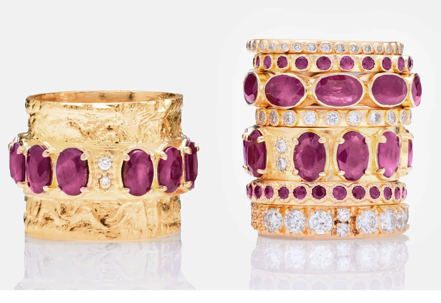 Yellow Gold with Ruby Stations Stack Ring